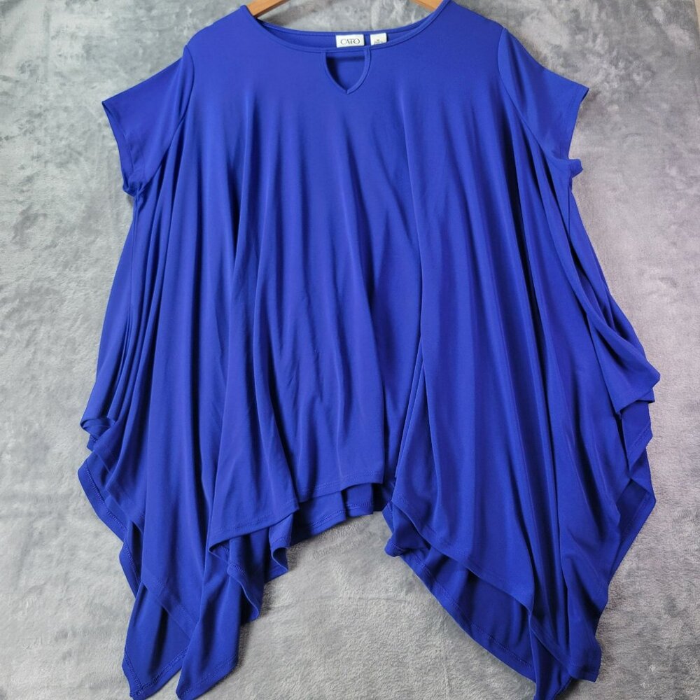 Cato Women M Royal Blue SharkBite‎ Hem Draped  Batwing sleeve Tunic Top Keyhole